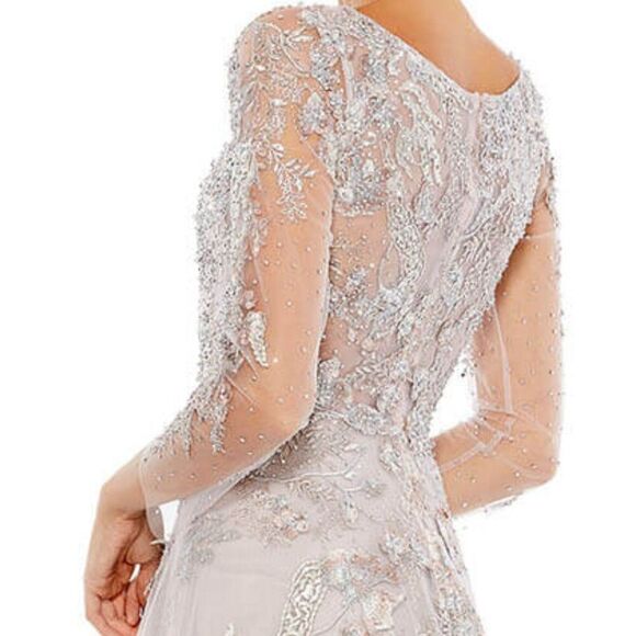 Mac‎ Duggal Size 8 Pastel Light Purple Floral Long Sleeve A-Line Maxi Dress Gown - Picture 7 of 8